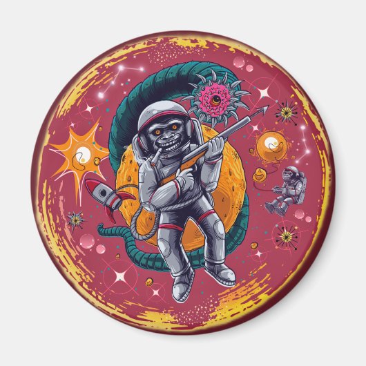 Space Chimp - Retro Sci-Fi Astronaut Magneet (Voorkant)
