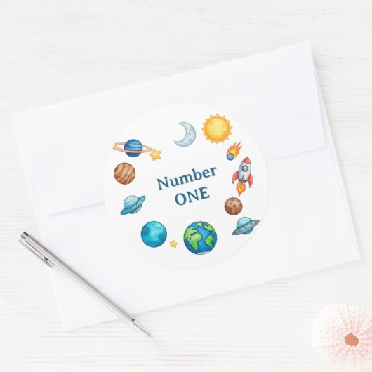Space Circle Clipart Set With Planets, Moon, Sun,  Ronde Sticker (Envelop)