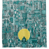 space city sun blauwgroen douchegordijn (Voorkant)