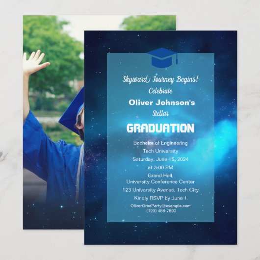 Space Classic Eenvoudig Afstuderen Kaart (Voorkant / Achterkant)