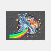 Space Cowboy Cat Riding Shark Rainbow Xel Art Fleece Deken (Voorkant (Horizontaal))