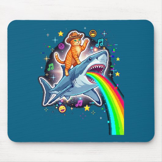 Space Cowboy Cat Riding Shark Rainbow Xel Art  Muismat (Voorkant)