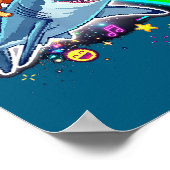 Space Cowboy Cat Riding Shark Rainbow Xel Art  Poster (Hoek)
