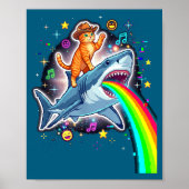 Space Cowboy Cat Riding Shark Rainbow Xel Art  Poster (Voorkant)