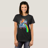 Space Cowboy Cat Riding Shark Rainbow Xel Art  T-shirt (Voorkant volledig)
