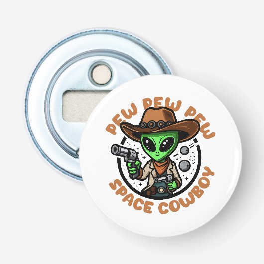 Space Cowboy Funny Alien Button Flesopener (Voorkant)