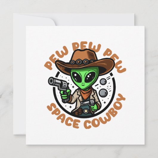 Space Cowboy Funny Alien Kaart (Achterkant)