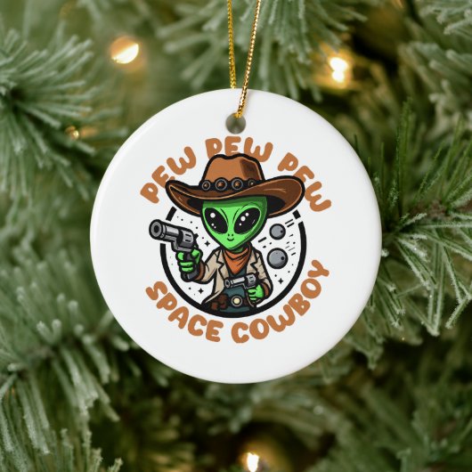 Space Cowboy Funny Alien Keramisch Ornament (Boom)