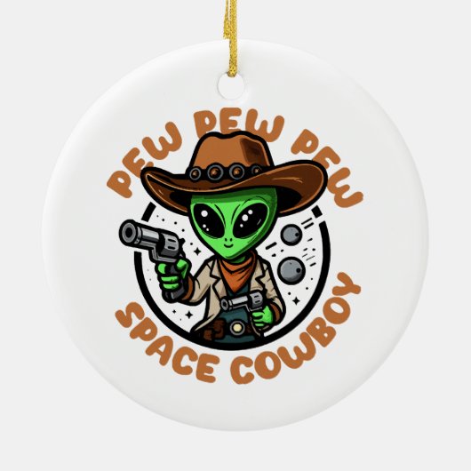 Space Cowboy Funny Alien Keramisch Ornament (Achterkant)
