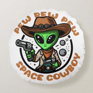Space Cowboy Funny Alien Rond Kussen