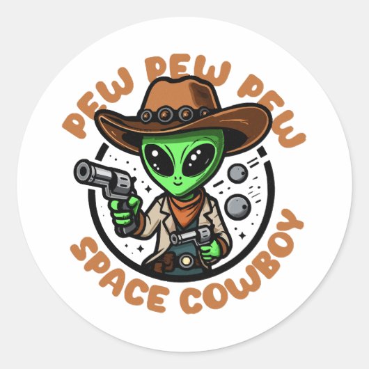 Space Cowboy Funny Alien Ronde Sticker (Voorkant)