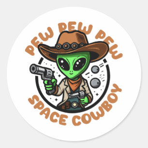 Space Cowboy Funny Alien Ronde Sticker