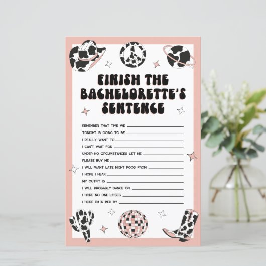 Space Cowgirl Bachelorette Game Finish Sentence (Staand voorkant)