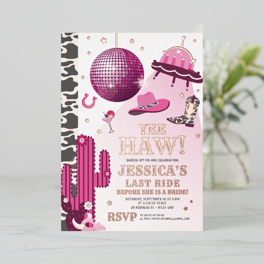 Space Cowgirl Bachelorette Party Folie Uitnodiging (Staand Voorkant)