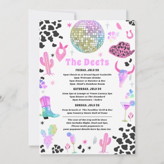 Space Cowgirl Bachelorette Weekend Itinerary Kaart (Achterkant)