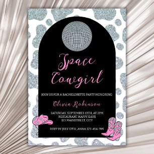 Space Cowgirl Glitter Koe Print Bachelorette Party Kaart
