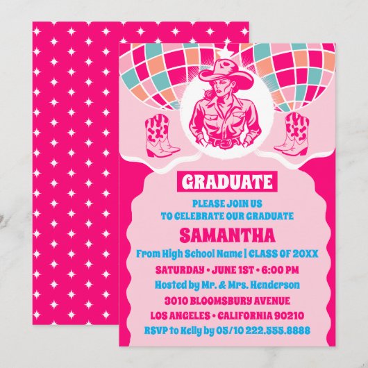 Space Cowgirl Graduation Party uitnodiging (Voorkant / Achterkant)