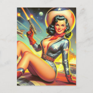  Space Cowgirl Pin Up Briefkaart