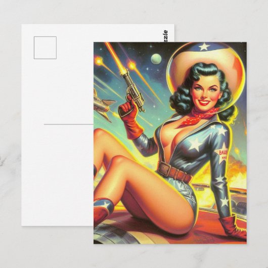  Space Cowgirl Pin Up Briefkaart (Voorkant / Achterkant)