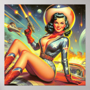  Space Cowgirl Pin Up Poster