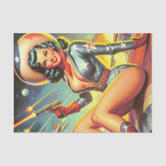  Space Cowgirl Pin Up Tissuepapier (Voorkant)