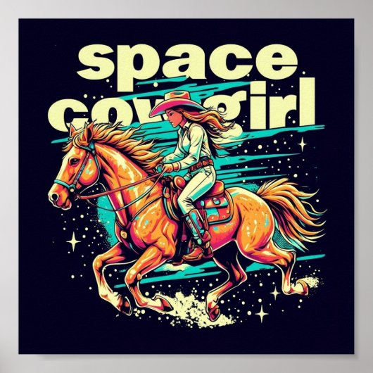Space Cowgirl Poster - futuristische Westerne kuns (Voorkant)
