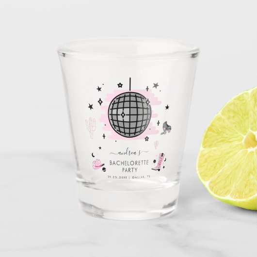 Space Cowgirl Retro Disco Bachelorette Pink Shot Glas (Voorkant)