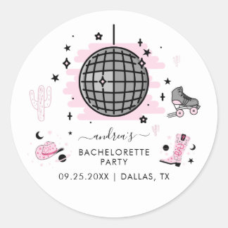 Space Cowgirl Retro Disco Meisjesavond Roze Ronde Sticker