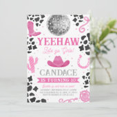 Space Cowgirl Roze Disco Verjaardagsfeestuitnodigi Kaart (Staand voorkant)