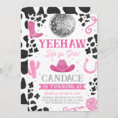 Space Cowgirl Roze Disco Verjaardagsfeestuitnodigi Kaart (Voorkant / Achterkant)
