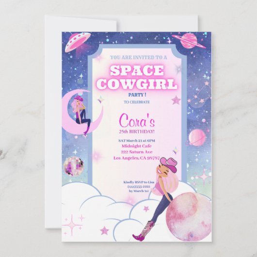 Space Cowgirl Uitnodiging (Voorkant)