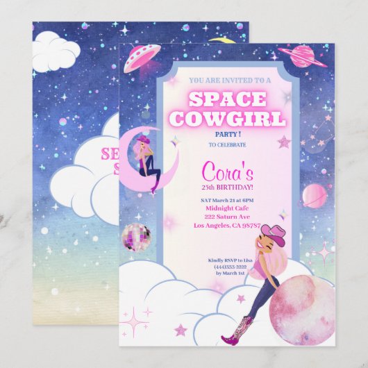 Space Cowgirl Uitnodiging (Voorkant / Achterkant)