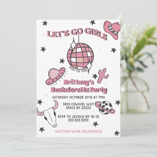 Space Cowgirl Uitnodiging Bachelorette (Staand voorkant)