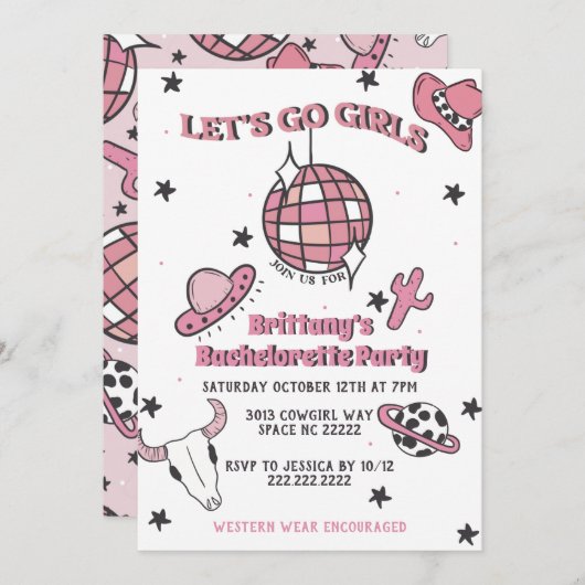 Space Cowgirl Uitnodiging Bachelorette (Voorkant / Achterkant)