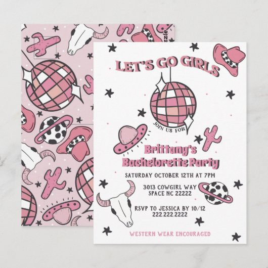 Space Cowgirl Uitnodiging Bachelorette (Voorkant / Achterkant)