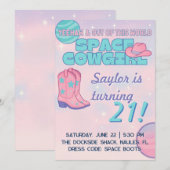 Space Cowgirl verjaardagsuitnodiging | pastel kosm Kaart (Voorkant / Achterkant)