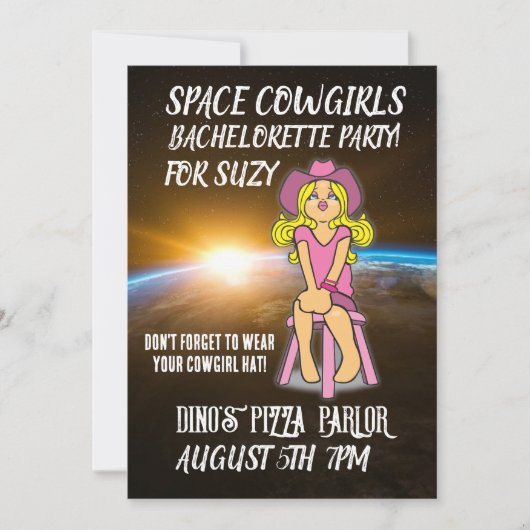 SPACE COWGIRLS BACHELORETTE PARTY INVITATIONS KAART (Voorkant)
