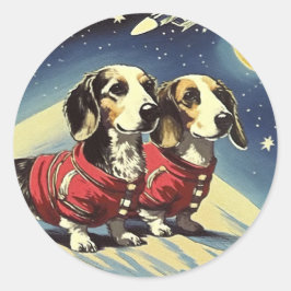 Space Dachshund-Sticker Ronde Sticker