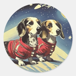 Space Dachshund-Sticker Ronde Sticker