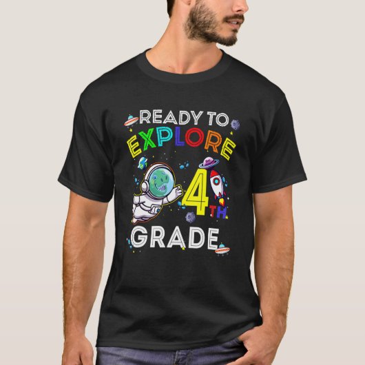 Space Dino Dinosaur Astronaut klaar om de 4de te v T-shirt (Voorkant)