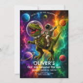 Space Dino Eerste Verjaardagsfeestje Kaart (Voorkant)