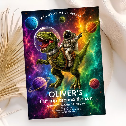 Space Dino Eerste Verjaardagsfeestje Kaart