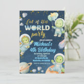 Space Dinosaur Birthday Invitation Kaart (Staand voorkant)