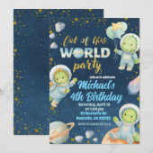 Space Dinosaur Birthday Invitation Kaart (Voorkant / Achterkant)