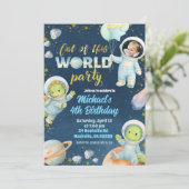 Space Dinosaur Birthday Invitation with photo Kaart (Staand voorkant)