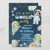 Space Dinosaur Birthday Invitation with photo Kaart (Voorkant / Achterkant)