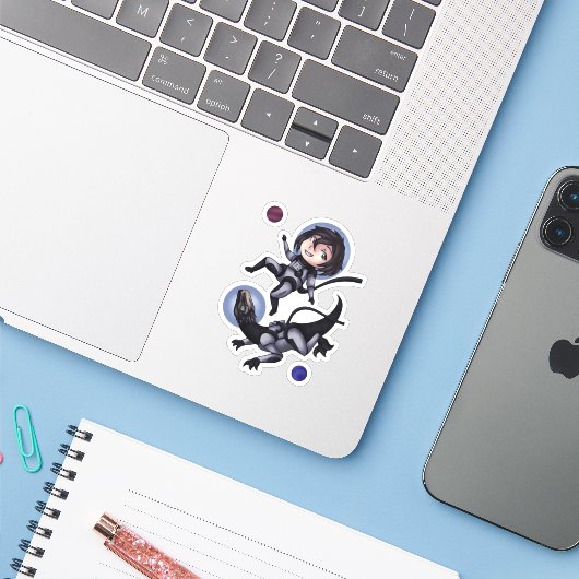 Space Dinosaur Sticker (Laptop met iPhone)