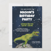 Space Dinosaur T-rex Birthday Party Invitation Kaart (Voorkant)