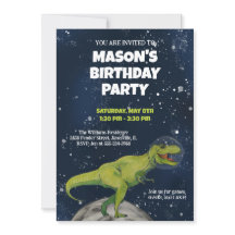 Space Dinosaur T-rex Birthday Party Invitation