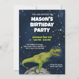Space Dinosaur T-rex Birthday Party Invitation Kaart